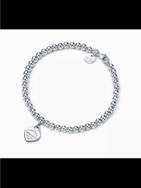 Tiffany & Co. Sterling Silver Beaded Bracelet with Heart Tag - Silver